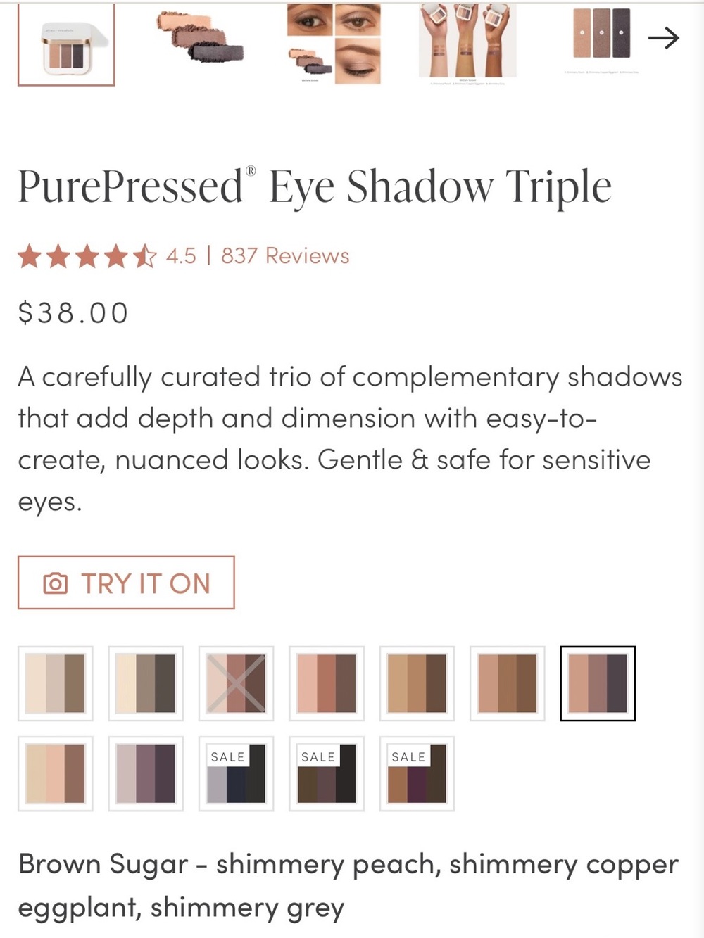 Jane Iredale Pure Pressed Triple Eye Shadow Compact, Brown Sugar - Picture 4 of 9
